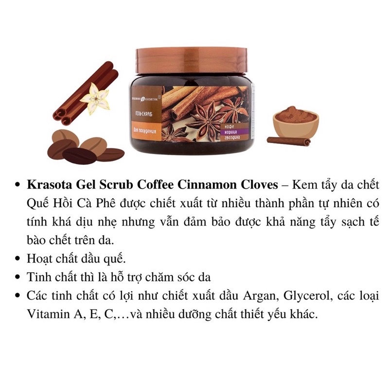 Tẩy Tế Bào Chết Toàn Thân Chiết Xuất Quế Hồi & Cafe Exclusive Belarus 380g Nga | Tẩy da chết body