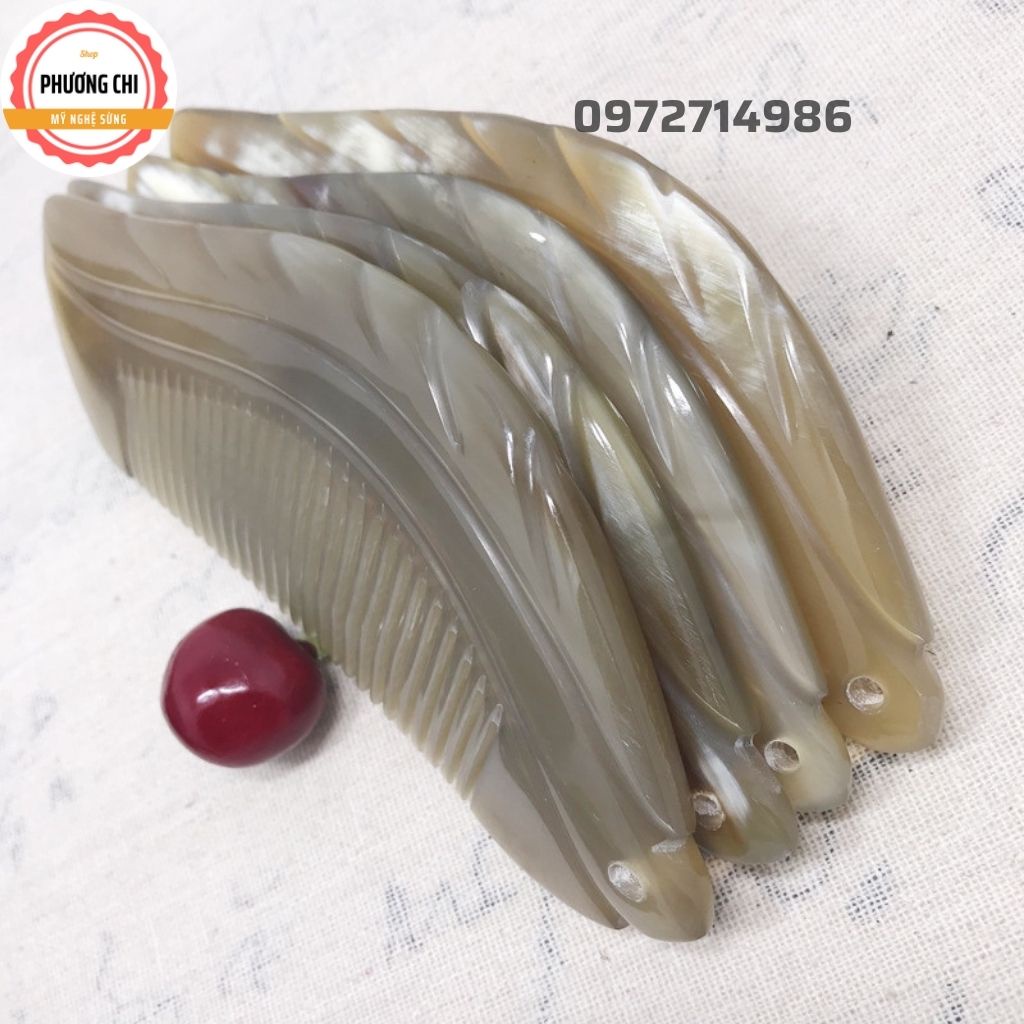 Lược sừng hình lá cây loại đẹp chải êm, lược chải tóc gỡ rối massage đầu | Mỹ nghệ phương chi