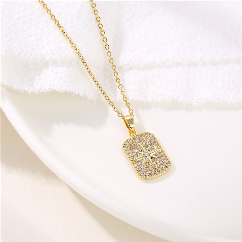 [Không đen gỉ] Dây chuyền thép titan mạ vàng mặt chữ nhật TB548