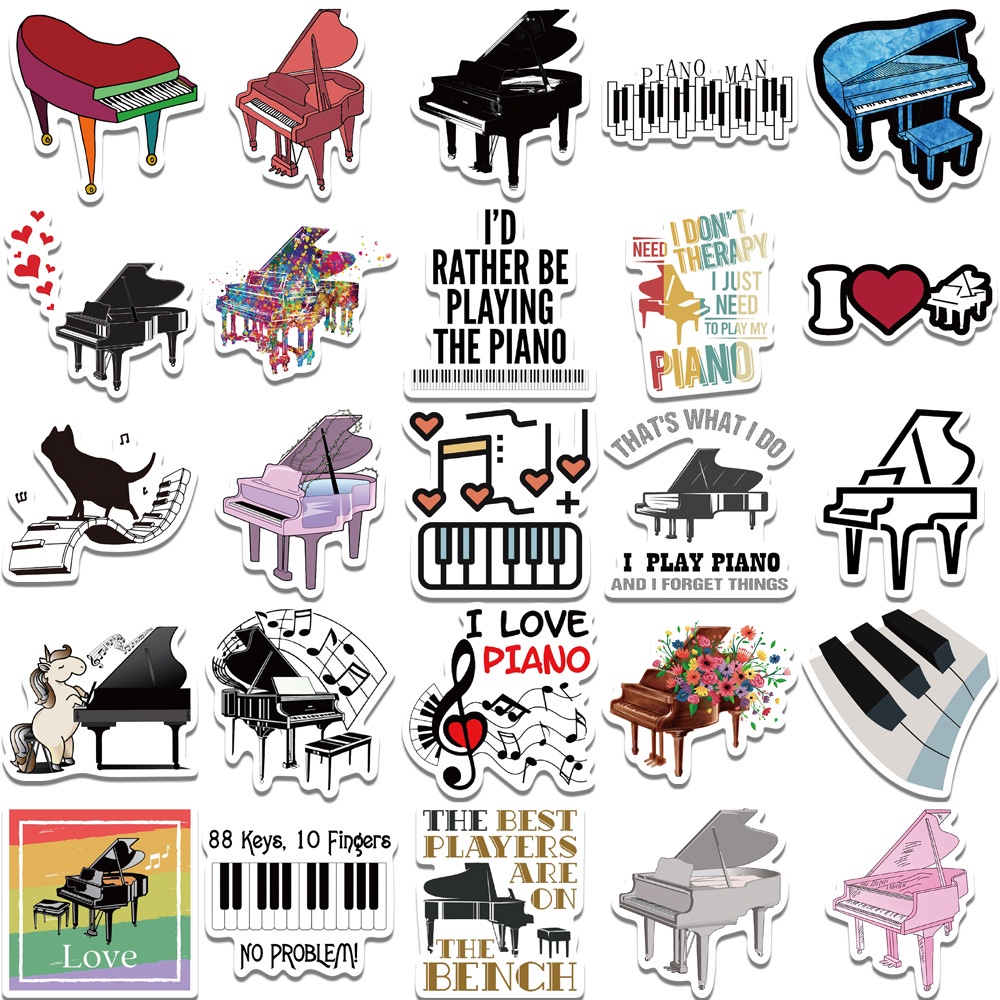 Bộ 100 Cái/Bộ ❉ Miếng Dán Trang Trí Đàn Piano Độc Đáo ❉ Sticker Dán Tường Chống Thấm Nước Thời Trang