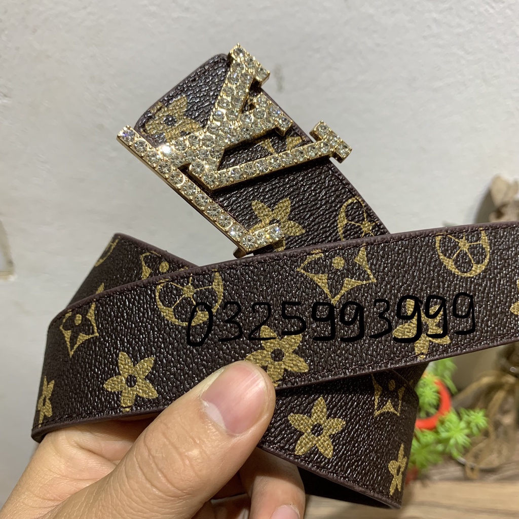 Thắt lưng nam LV, dây lưng nam cao cấp, mặt kim loại nguyên khối đính đá trẻ trung lịch lãm