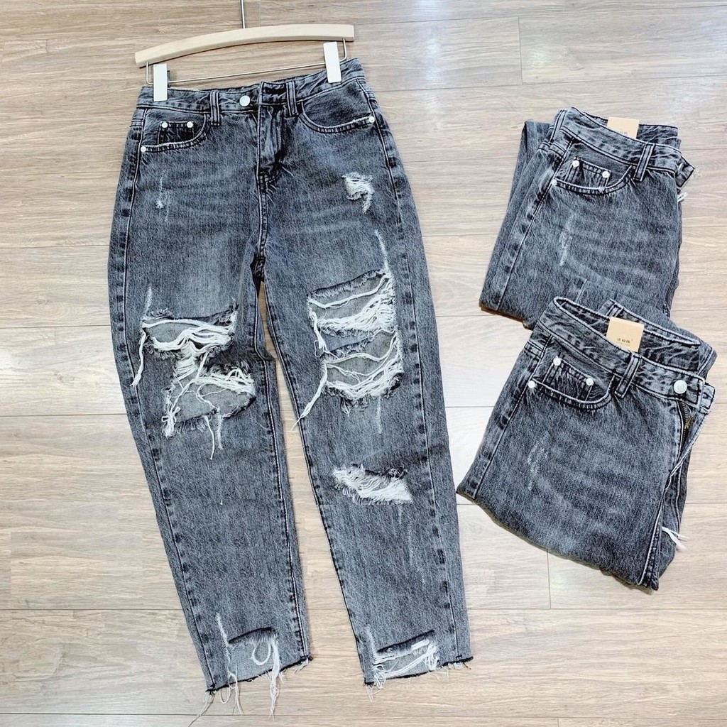 QUẦN JEAN NỮ BAGGY RÁCH NHIỀU MÀU XÁM 3/5 - 3166 SIZE S,M,L