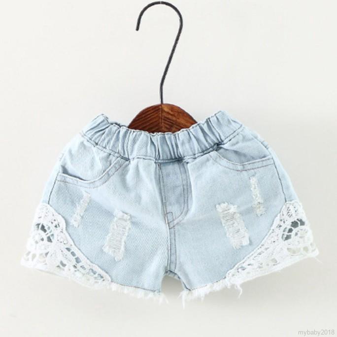 Quần short denim phối ren cho bé gái