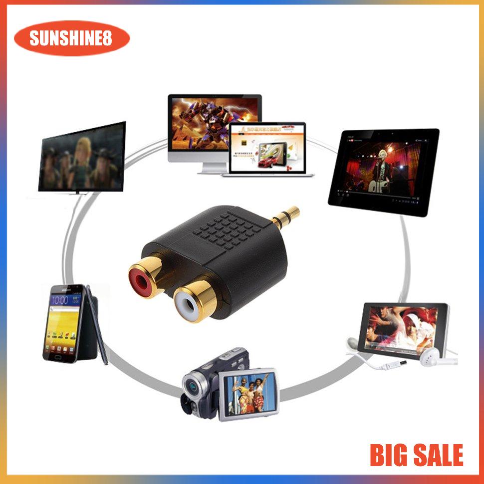 【SUN】[9K]Phích cắm stereo 3,5mm mạ vàng đến Bộ chuyển đổi đầu nối nữ 2RCA (Đỏ + Trắng)