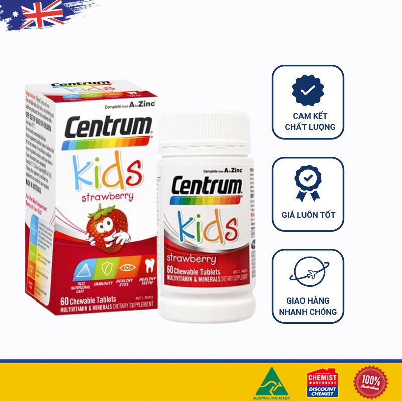 Viên uống Vitamin tổng hợp Vị dâu của Úc cho bé Centrum Kids Multi Vitamin 60 viên (SP3)