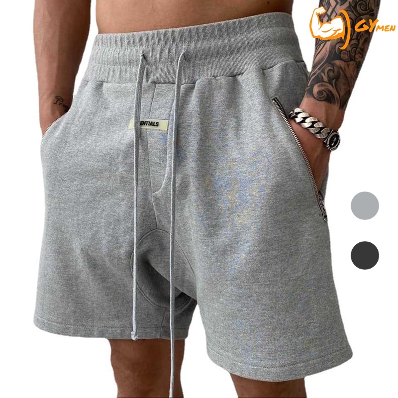 [ GYMEN ] Quần short thể thao nam màu trơn  thoải mái  chạy bộ   tập thể dục nhanh khô vải cotton  quần bóng rổ  rộng rãi  cỡ lớn  ngoài trời   huấn luyện  hút mồ hôi