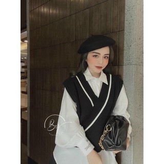 Set sơ mi gile viền chéo vạt