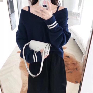 áo len trễ vai cổ tim