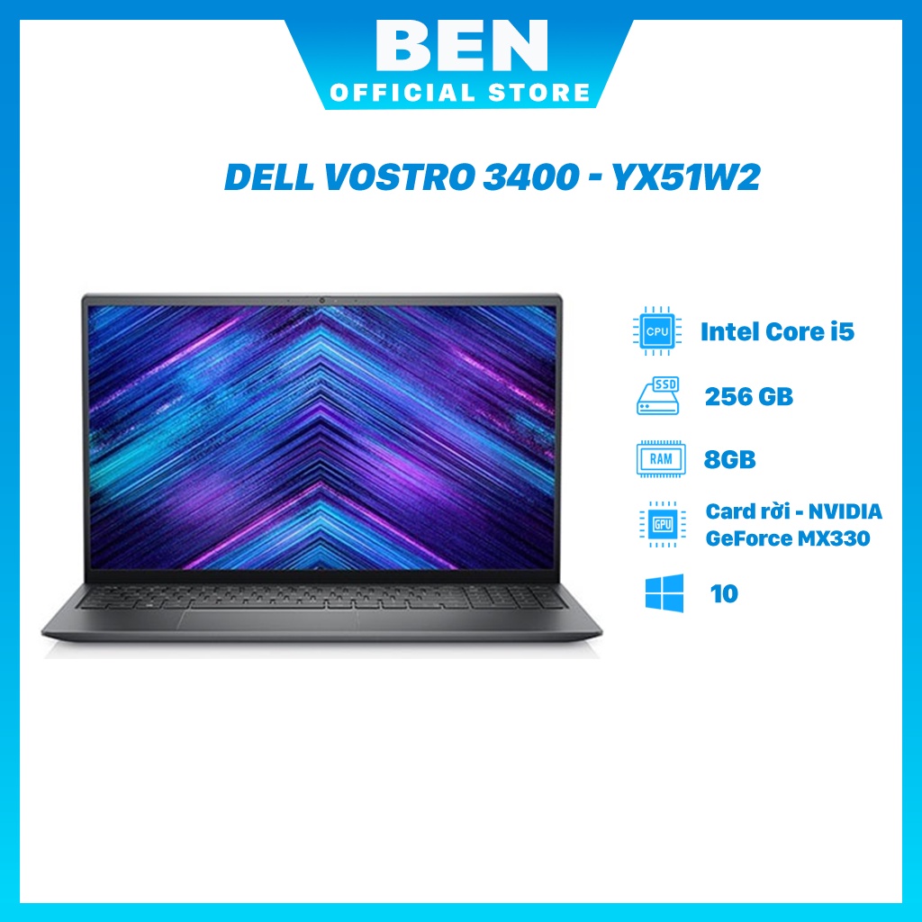 Laptop DELL Vostro 3400 YX51W2 I5-1135G7 8G 256GB 14″FHD VGA 2GB WIN10 (Đen) - Hàng chính hãng