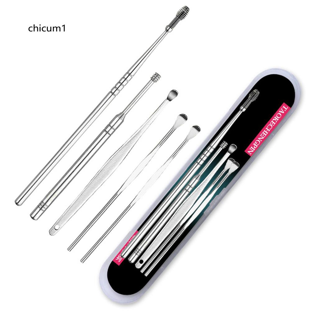 Set 5 Dụng Cụ Lấy Ráy Tai Bằng Thép Không Gỉ Thiết Kế Xoắn Ốc Kèm Hộp Đựng Tiện Lợi