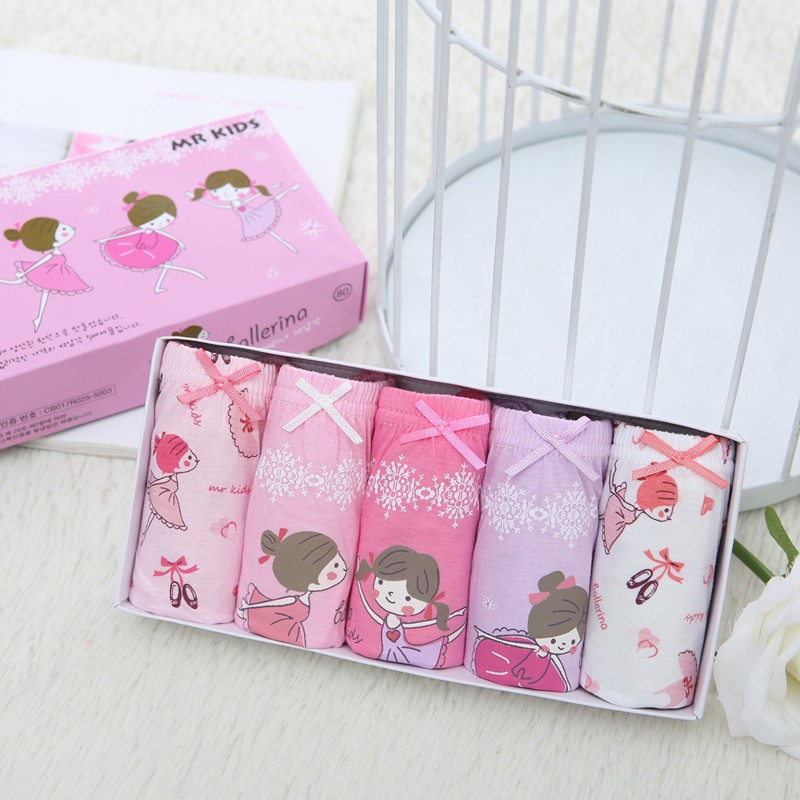 Set 5 quần lót bé gái Hàn Quốc 100% vải cotton thoáng mát, an toàn cho sức khỏe của bé mẫu Vũ Công Ballerina