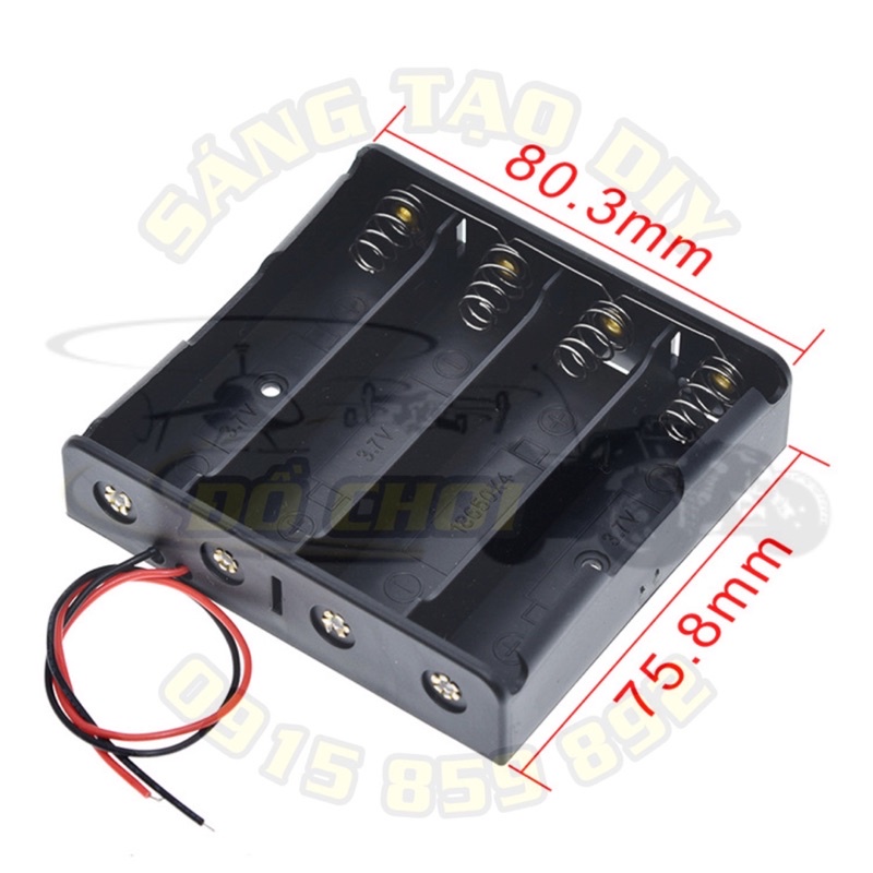 Đế lò xo gắn pin 18650 có 1/2/3/4 khe cắm. Khay đựng nối tiếp pin 18650 có sẵn dây nối 1 cell - 2 cell - 3 cell - 4 cell
