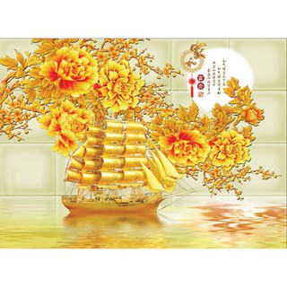Tranh dán tường 3D Thuận buồm xuôi gió 3D - vải lụa kim tuyến