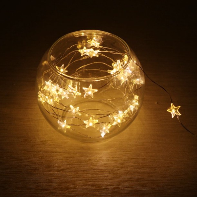 Dây đèn LED 20 bóng dài 2m hình ngôi sao bằng đồng dùng trang trí kính DIY
