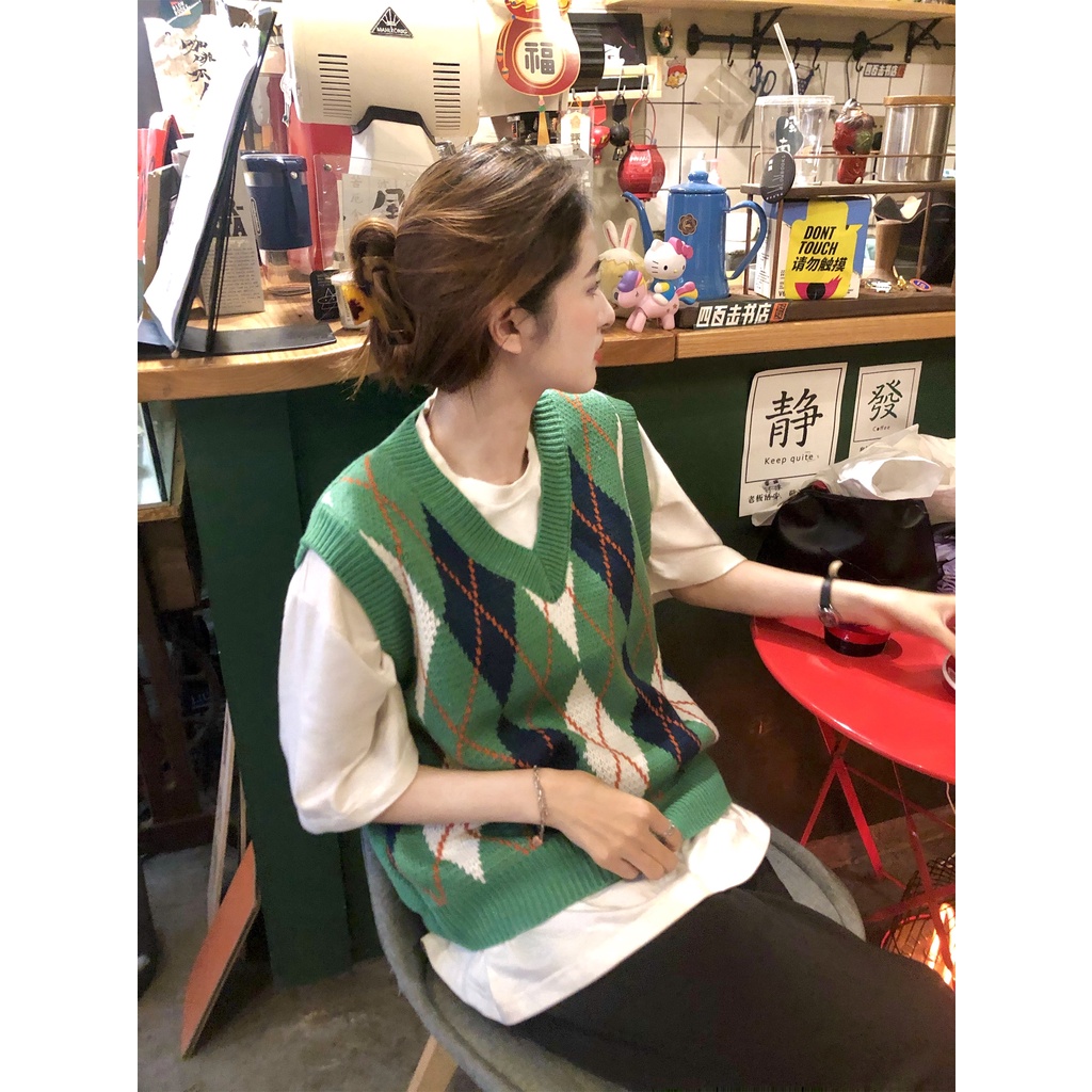 Áo len không tay cổ chữ v họa tiết sọc caro thời trang dành cho nữ
 | BigBuy360 - bigbuy360.vn