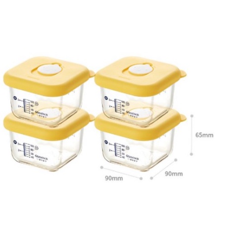 Set 4 hộp thủy tinh vuông có nắp sillicone trữ thức ăn GlassLock Baby Hàn Quốc 210ml