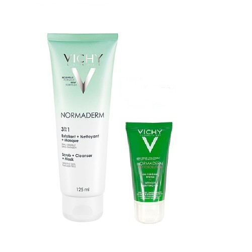 Kem Tẩy Tế Bào Chết 3 Tác Dụng Vichy Normaderm 3in 1 Scrub + Cleanser + Mask 125ml Tặng Gel Rửa Mặt Vichy Normaderm 50ml