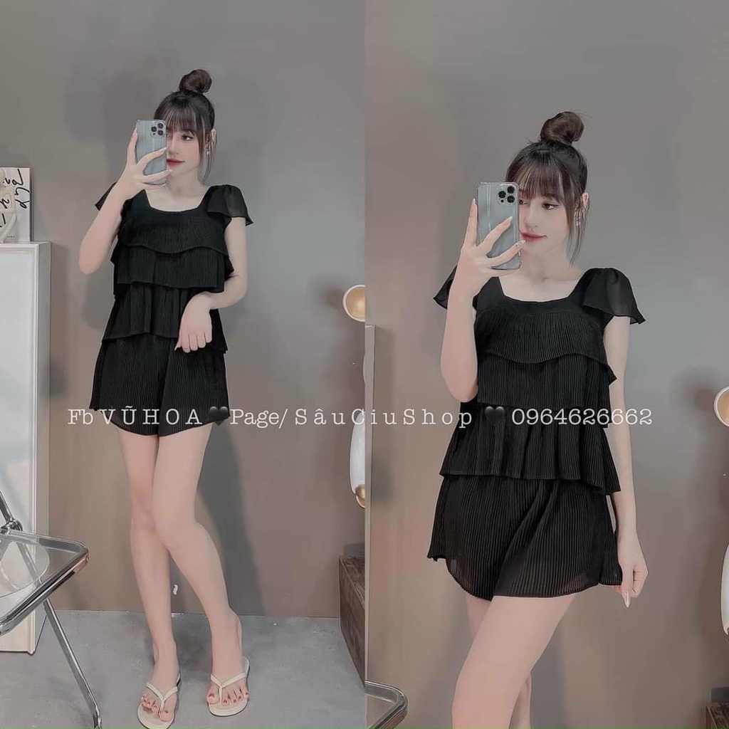 Bộ đùi mặc nhà, mặc đi chơi cho nữ, áo tầng, tay cánh tiên, quần short, form rộng, thoải mái