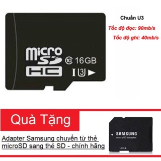 Thẻ Nhớ MicroSDHC Noname 16GB UHS-I U3 hỗ trợ 4K ( Đen) + Tặng kèm Adapter Samsung