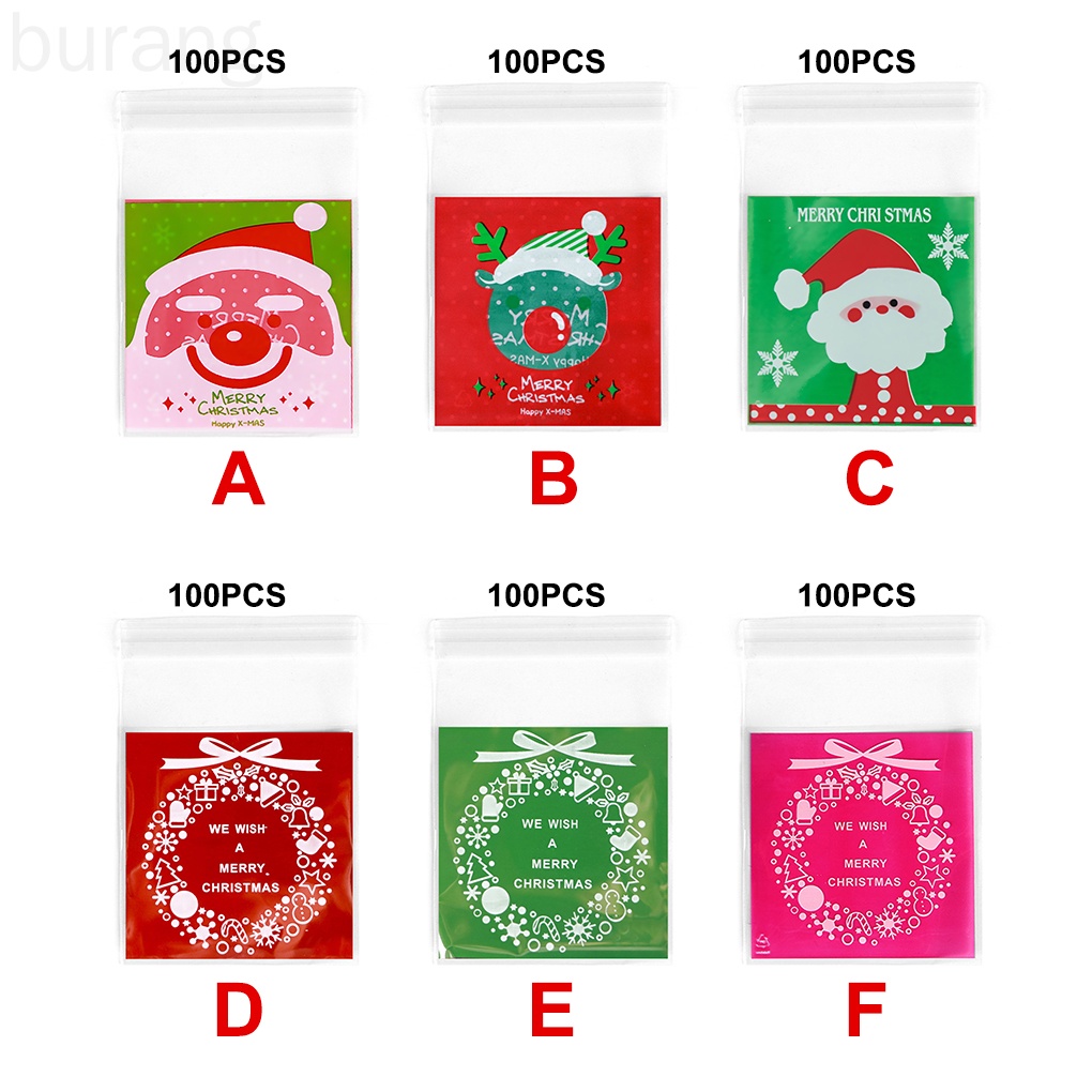 Set 100 túi nhựa trong suốt đựng thực phẩm họa tiết giáng sinh