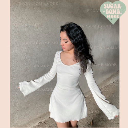 Đầm Body Ôm Trắng Kem Sexy Cho Nữ, Váy Thun Dài Tay Kiểu Loe Sang Chảnh Đi Tiệc Đi Chơi Đi Dạo Sugarbomb.mode )