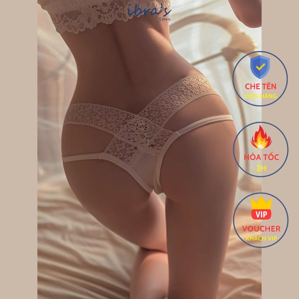 Quần Lọt Khe Nữ Ren Sexy Ibra's Store Quần Lót Gợi Cảm Trơn Viền Ren Lưới Xuyên Thấu Cao Cấp Cạp Thấp Dây Chéo Hông I79