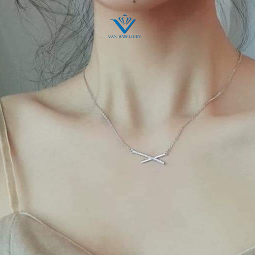Dây chuyền bạc Van Jewelry V10204 Dây liền mặt thanh nghiêng