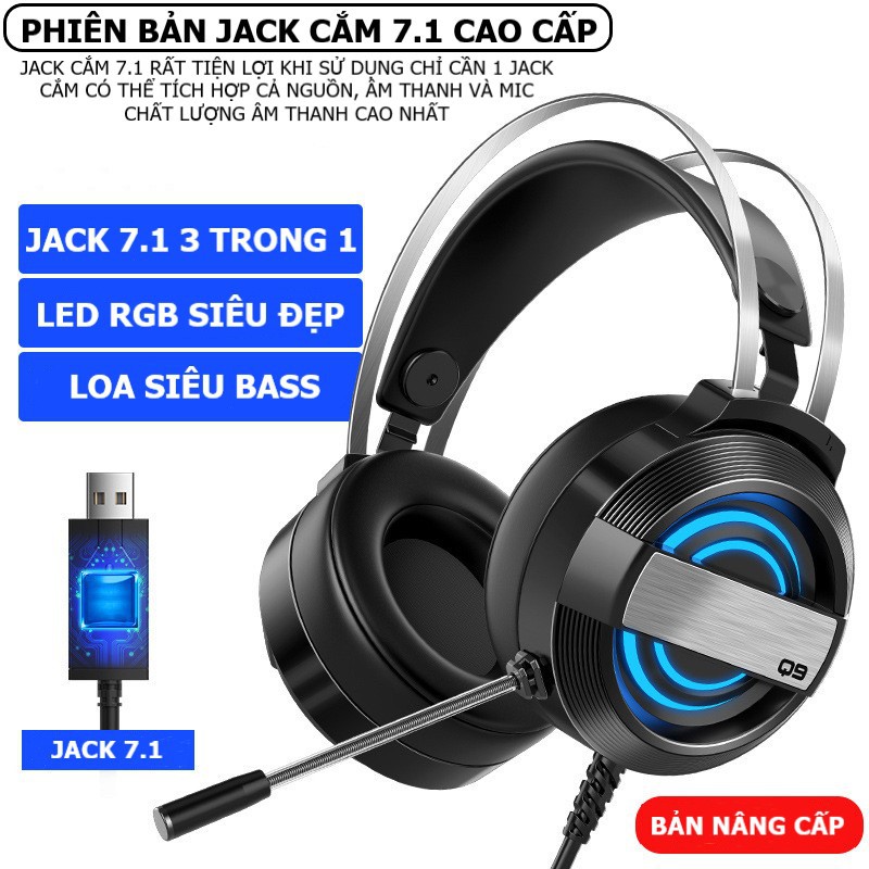 COMBO Bàn phím cơ và chuột kèm tai nghe chụp tai headphone máy tính laptop pc có LED Đổi Màu T907+V5 Tia sét+Q9 7.1