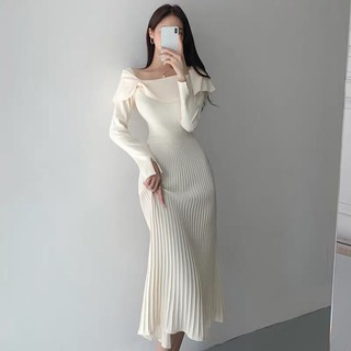 [ORDER] Váy len trễ vai nơ dài suông xoè sang chảnh