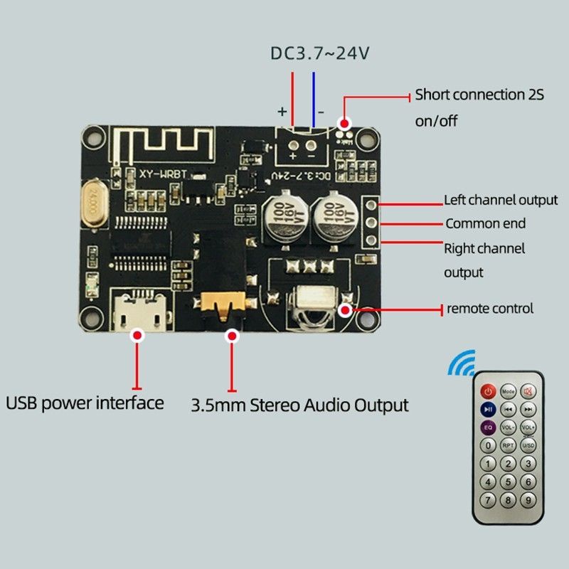 Mạch bluetooth 5.0 âm thanh nổi  có điều khiển từ xa 5 chế độ âm thanh  kết nối loa ngoài, giàn âm thanh