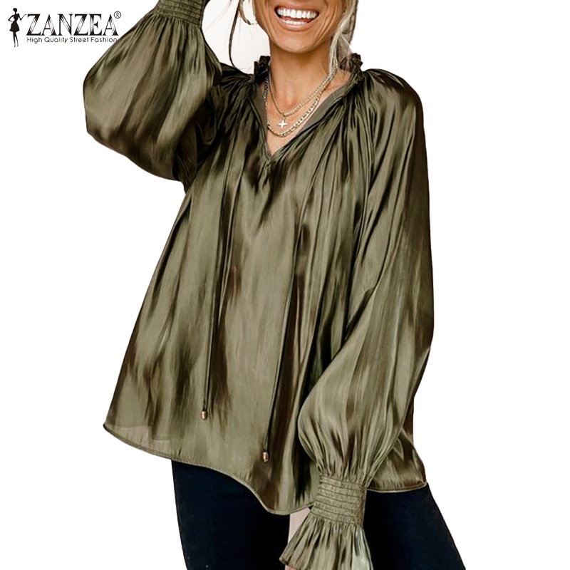 Áo ZANZEA tay dài cổ chữ V phong cách châu Âu thời trang cho nữ