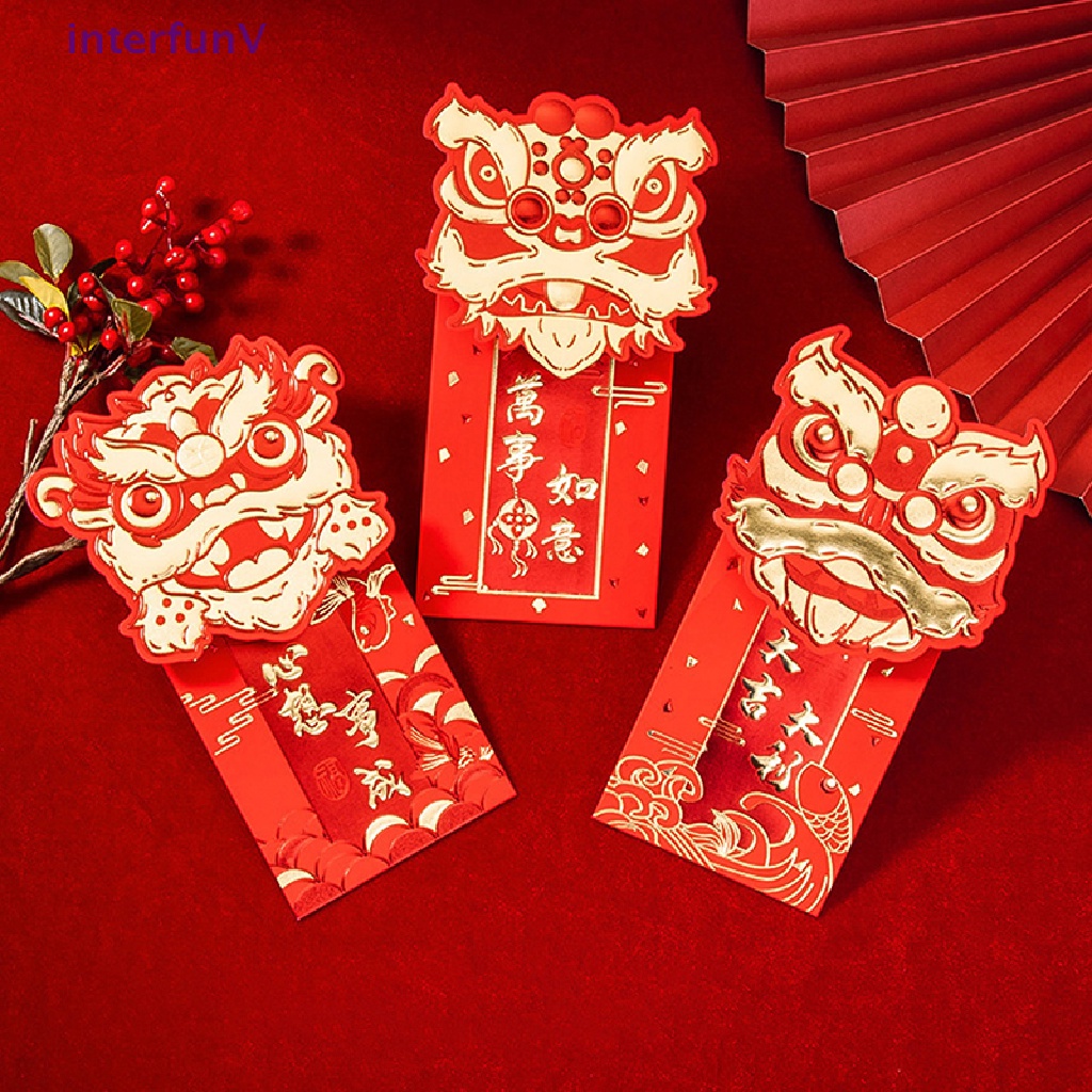 Set 3 Bao Lì Xì Năm Mới 2023 Hình Sư Tử Ba Chiều Sáng Tạo Màu Đỏ