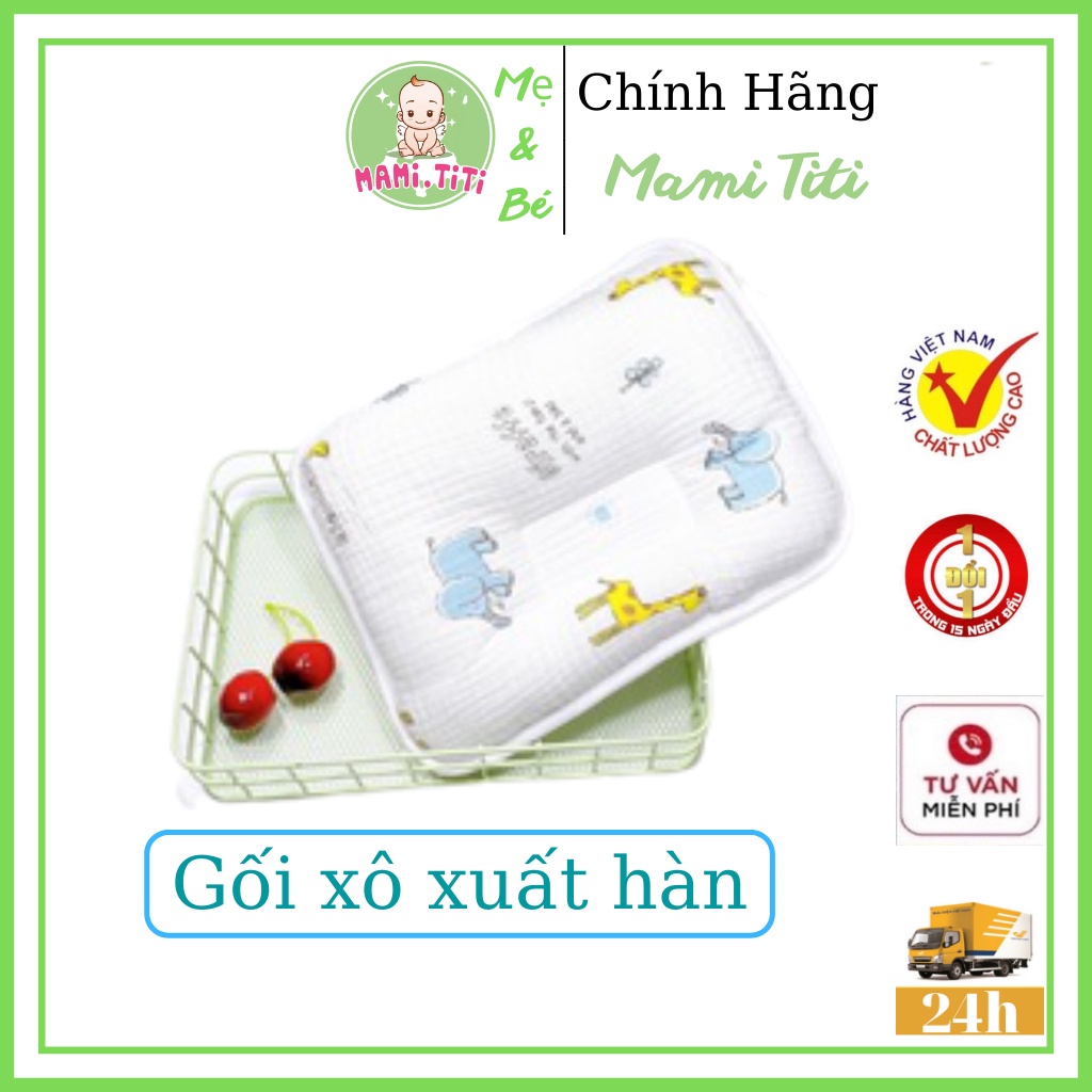 Gối cho bé sơ sinh, gối xô HÀN QUỐC coton organic thấm hút mồ cực tốt cho bé - MAMI TITI