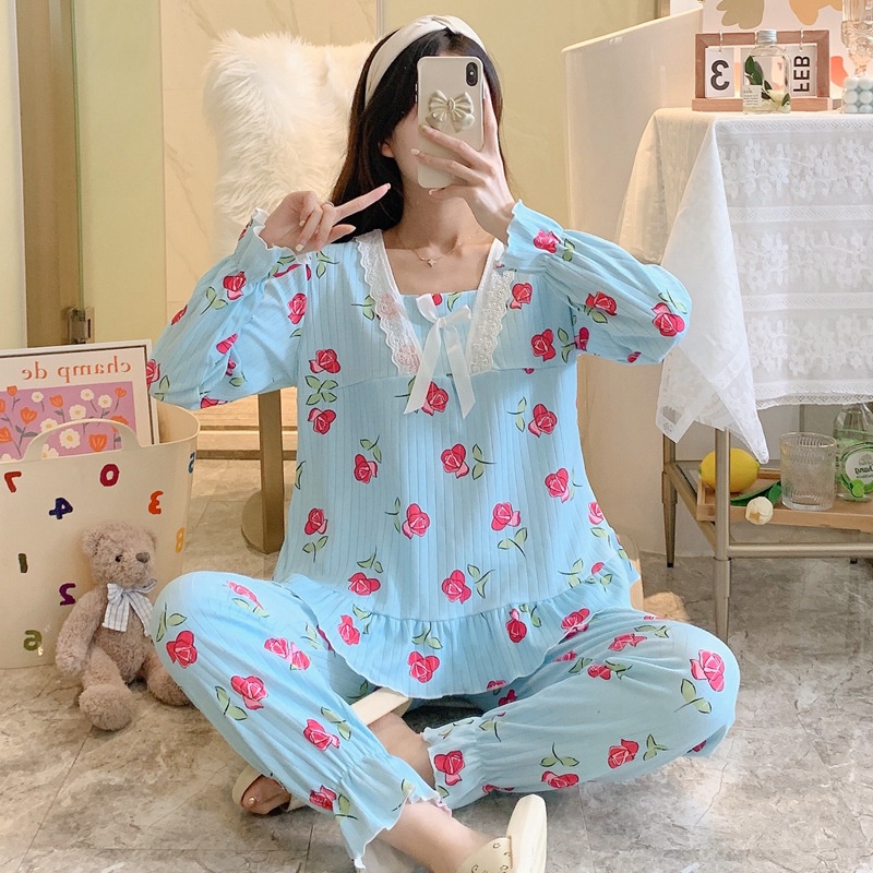 Bộ đồ ngủ nữ dài tay, quần áo mặc nhà, đồ thu đông vải co giãn 4 chiều cotton thun mới nhất kèm ảnh thật QA04