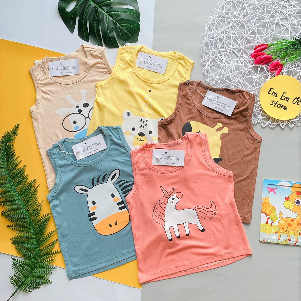 Đồ bộ ba lỗ cho bé trai bé gái minky mom thun lạnh quần áo trẻ em mặc ở nhà in hình con vật size đại từ 5-28 kg