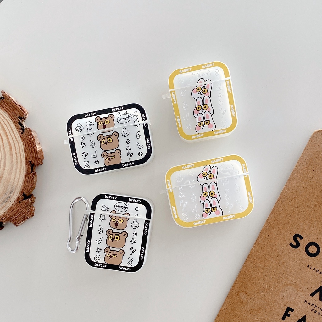 Vỏ Bảo Vệ Hộp Sạc Tai Nghe compatible AirPods Pro compatible AirPods 2/Pro Bằng TPU Hình Vuông Họa Tiết Hoạt Hình Màu Sắc 2021