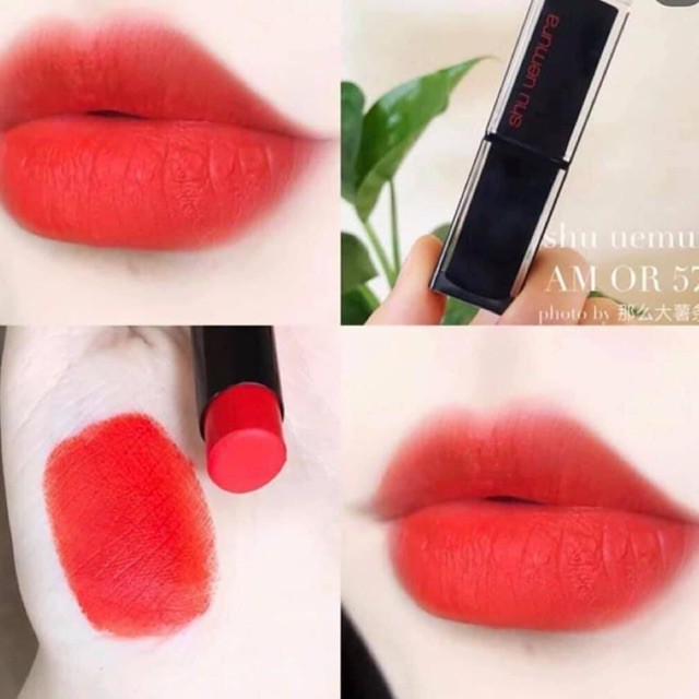 Son Shu Uemura Rouge Unlimited Amplified vỏ đen màu đỏ cam M OR 570 Nhật Bản - Chính hãng