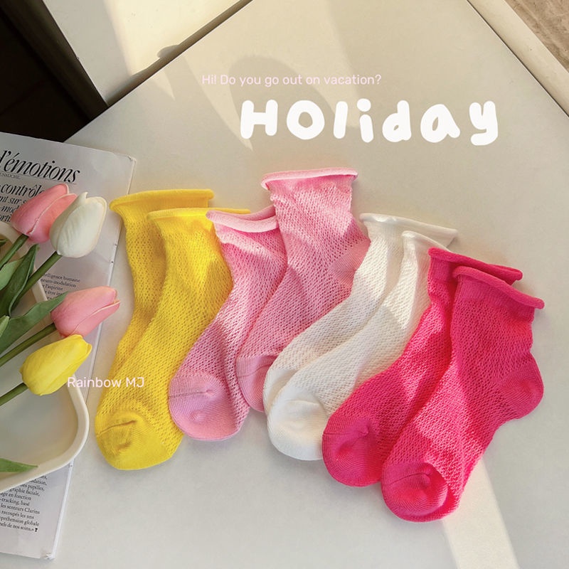 Hàng Mới Về [Hàng Mới Về] Vớ Cotton Lưới Mỏng Màu Kẹo Ngọt Thoáng Khí Thoải Mái Phong Cách Hàn Quốc Cho Bé Gái