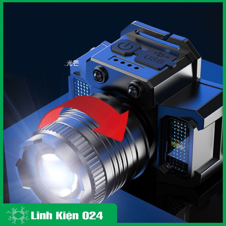 Đèn pin đội đầu gắn xe đạp cảm ứng hồng ngoại điều chỉnh độ sáng, độ phóng, góc chiếu nhiều chế độ, chống nước