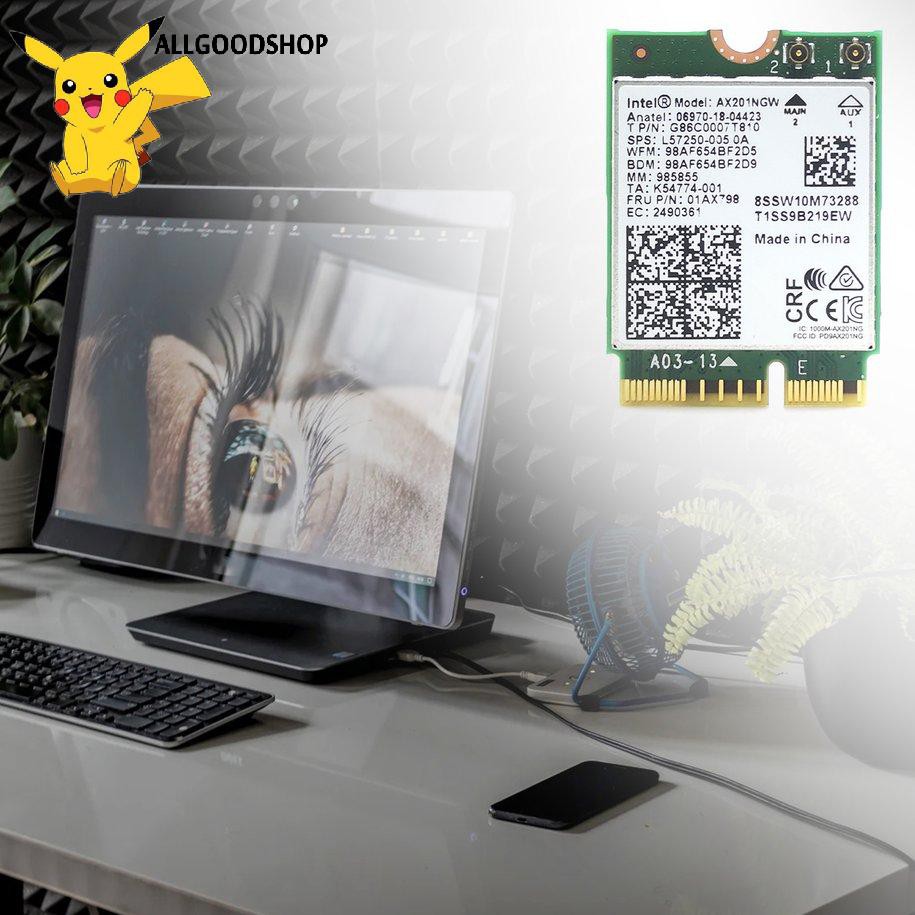 Card mạng không dây băng tần kép Intel Wi-Fi 6 Ax201 Bluetooth 5.0 2.4g/5g Ngff E C