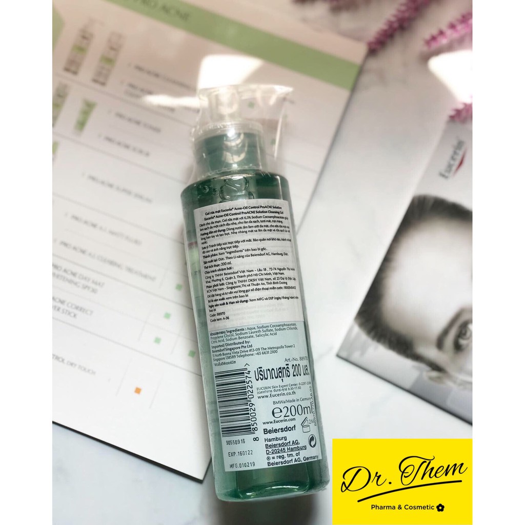 Sữa Rửa Mặt Eucerin Cho Da Dầu Mụn - Eucerin Pro ACNE Solution Cleansing Gel 200ml và 400ml Proacne- Dr Thêm | BigBuy360 - bigbuy360.vn