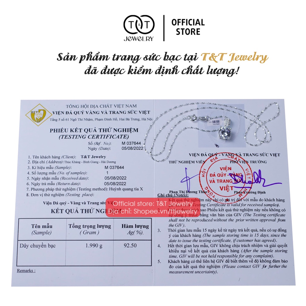 Dây chuyền nữ Nụ Đá Basic Bạc Ý s925 T&amp;T Jewelry cao cấp DC015