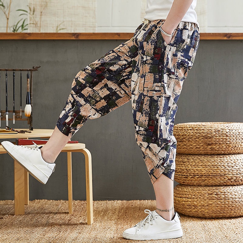 Quần Thể Thao Vải Lanh Cotton Ống Rộng Thời Trang Xu Hướng Cho Nam