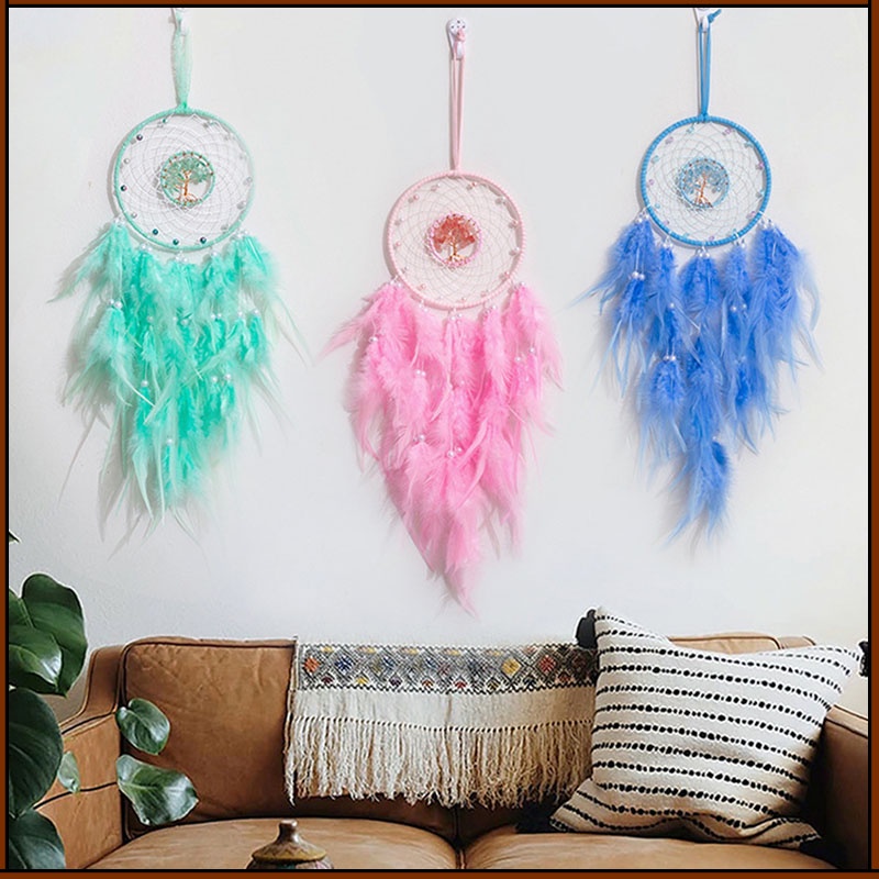 Vòng Giấc Mơ Dreamcatcher Đính Lông Vũ Trang Trí Vintage