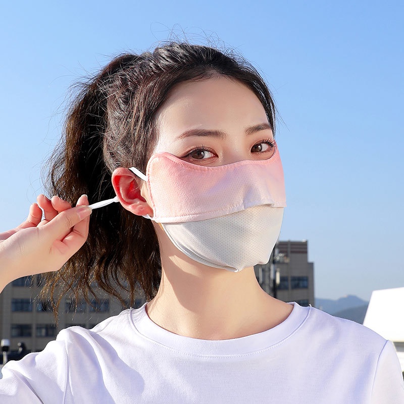 Khẩu trang chống tia UV 98%, khẩu trang vải lụa mát chống nắng, Unisex nam nữ đều thích hợp có nút chỉnh quai đeo