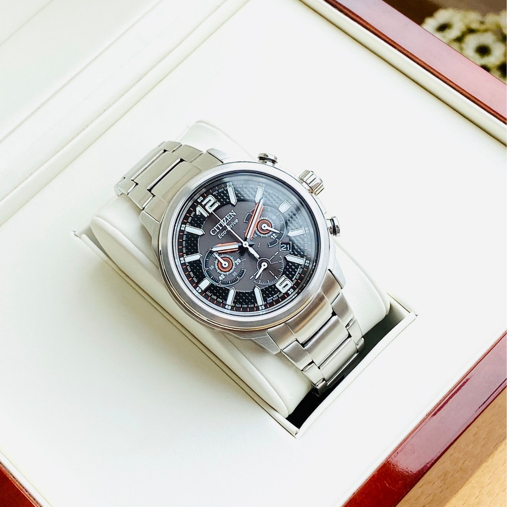 Đồng hồ Nam Citizen Eco-Drive Chronograph CA4380-83E Mặt đen,6 kim,Lịch ngày-Năng lượng ánh sáng-Dây kim loại-Size 43mm