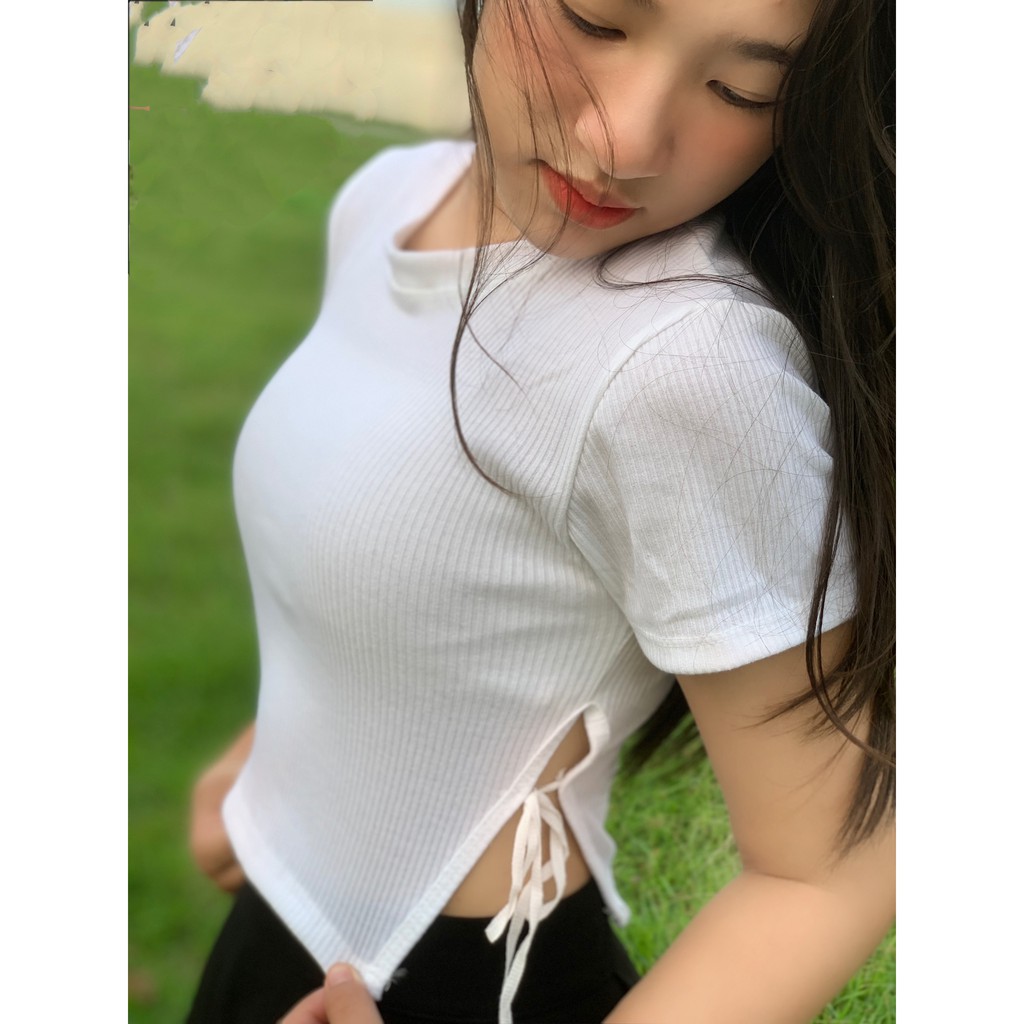 Áo Croptop basic buộc dây hai bên🍓🍓đơn giản dễ phối đồ mà tôn dáng cực kỳ📷📷Lên hình thật📷📷 | BigBuy360 - bigbuy360.vn