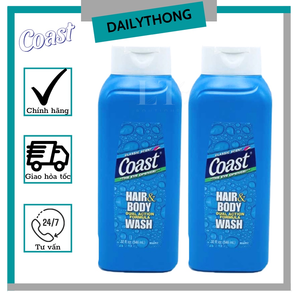 Sữa tắm gội nam Coast Hair &amp; Body Wash Classic (946ml) / Sữa tắm gội nam 2 trong 1 Coast