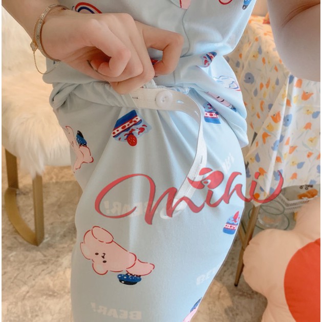 Bộ bầu cotton lửng cộc trên gối - Độ bộ bầu đùi sau sinh và cho con bú - Quần áo thời trang mùa hè mặc nhà Bigsize