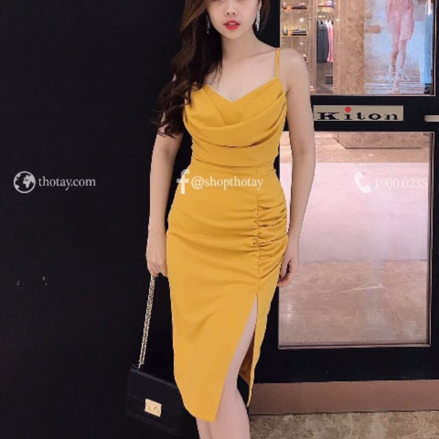 Đầm body 2 dây nhúng hông